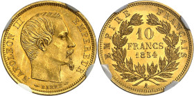 FRANCE - FRANCE
Second Empire / Napoléon III (1852-1870). 10 francs tête nue, petit module, tranche lisse 1854, A, Paris.
Av. NAPOLEON III - EMPEREU...