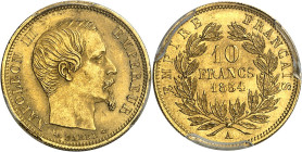 FRANCE - FRANCE
Second Empire / Napoléon III (1852-1870). 10 francs tête nue, petit module, tranche cannelée 1854, A, Paris.
Av. NAPOLEON III - EMPE...