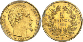 FRANCE - FRANCE
Second Empire / Napoléon III (1852-1870). 5 francs tête nue petit module, tranche cannelée 1854, A, Paris.
Av. NAPOLEON III EMPEREUR...