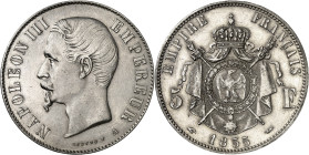 FRANCE - FRANCE
Second Empire / Napoléon III (1852-1870). 5 francs tête nue 1855, A, Paris.
Av. NAPOLEON III - EMPEREUR (atelier). Tête nue à gauche...