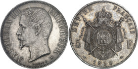 FRANCE - FRANCE
Second Empire / Napoléon III (1852-1870). 5 francs tête nue 1858, A, Paris.
Av. NAPOLEON III - EMPEREUR (atelier). Tête nue à gauche...