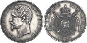 FRANCE - FRANCE
Second Empire / Napoléon III (1852-1870). Essai de 2 francs tête nue, sans différents et tranche lisse, Frappe spéciale (SP) 1856, Pa...