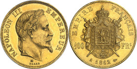 FRANCE - FRANCE
Second Empire / Napoléon III (1852-1870). 100 francs tête laurée 1862, A, Paris.
Av. NAPOLEON III EMPEREUR. Tête laurée à droite, au...