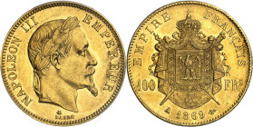 FRANCE - FRANCE
Second Empire / Napoléon III (1852-1870). 100 francs tête laurée 1869, A, Paris.
Av. NAPOLEON III EMPEREUR. Tête laurée à droite, au...