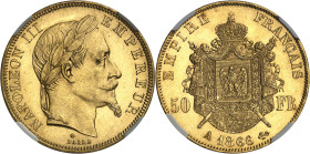 FRANCE - FRANCE
Second Empire / Napoléon III (1852-1870). 50 francs tête laurée 1866, A, Paris.
Av. NAPOLEON III EMPEREUR. Tête laurée à droite, au-...