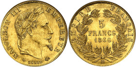 FRANCE - FRANCE
Second Empire / Napoléon III (1852-1870). 5 francs tête laurée 1866, BB, Strasbourg.
Av. NAPOLEON III EMPEREUR. Tête laurée à droite...