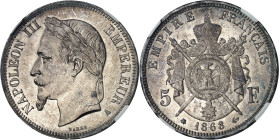 FRANCE - FRANCE
Second Empire / Napoléon III (1852-1870). 5 francs tête laurée 1868, A, Paris.
Av. NAPOLEON III EMPEREUR (atelier). Tête laurée à ga...