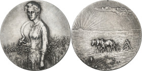 FRANCE - FRANCE
IIIe République (1870-1940). Médaille, La moisson, par Jean Dampt, SAMF n° 3 1904, Paris.
Av. Jeune paysanne debout à gauche dans un...