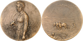 FRANCE - FRANCE
IIIe République (1870-1940). Médaille, La moisson, par Jean Dampt, SAMF n° 157 1904, Paris.
Av. Jeune paysanne debout à gauche dans ...