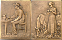 FRANCE - FRANCE
IIIe République (1870-1940). Médaille, Breton et Bretonne par Pierre Lenoir, SAMF n° 88 1908, Paris.
Av. Un paysan breton assis à sa...