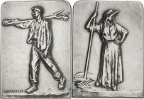 FRANCE - FRANCE
IIIe République (1870-1940). Médaille, Paysan et paysanne, par Firmin-Marcel Michelet, SAMF n° 9 1910, Paris.
Av. Paysan marchant à ...