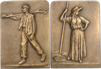 FRANCE - FRANCE
IIIe République (1870-1940). Médaille, Paysan et paysanne, par Firmin-Marcel Michelet, SAMF n° 33 1910, Paris.
Av. Paysan marchant à...