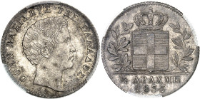 GRÈCE - GREECE
Othon Ier (1832-1862). 1/2 drachme 1833, Munich.
Av. ΟΘΩΝ ΒΑΣΙΛΕΥΣ ΤΗΣ ΕΛΛΑΔΟΣ. Tête nue à droite, signature K. Φ. 
Rv. Écu couronné...