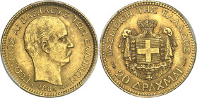 GRÈCE - GREECE
Georges Ier (1863-1913). 20 drachmes Or 1884, A, Paris.
Av. ΓΕΩΡΓΙΟΣ Α! ΒΑΣΙΛΕΥΣ ΤΩΝ ΕΛΛΗΝΩΝ. Tête nue à droite de Georges Ier ; au-d...