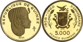GUINÉE - GUINEA
République de Guinée (depuis 1958). 5000 francs Or, Tiyi épouse d’Amenhotep III, Flan bruni (PROOF) 1970.
Av. REPUBLIQUE DE GUINEE. ...
