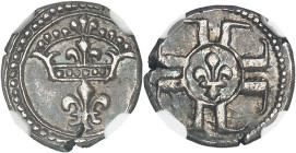 INDES FRANÇAISES - FRENCH INDIES
Louis XIV (1643-1715). Fanon ND (c.1700), Pondichéry.
Av. Dans un cercle de grènetis et un cercle plein, un lis sou...