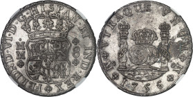 MEXIQUE - MEXICO
Ferdinand VI (1746-1759). 8 réaux 1756 MM, M°, Mexico.
Av. * FERDND. VI. D. G. HISPAN. ET. IND. REX. Écu couronné, accosté de .(ess...