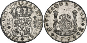 MEXIQUE - MEXICO
Ferdinand VI (1746-1759). 8 réaux 1758 MM, M°, Mexico.
Av. * FERDND. VI. D. G. HISPAN. ET. IND. REX. Écu couronné, accosté de .(ess...