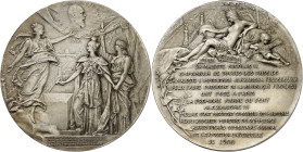 RUSSIE - RUSSIA
Nicolas II (1894-1917). Médaille, pose de la première pierre du pont Alexandre III à Paris, par J.-B. Daniel-Dupuis 1896, Paris.
Av....