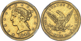 USA - UNITED STATES OF AMERICA
République fédérale des États-Unis d’Amérique (1776-à nos jours). 5 dollars Liberty, sans devise 1842, C, Charlotte.
...
