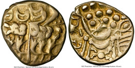 BRITAIN. Belgae. Ca. 80-50 BC. AV stater (18mm, 5.94 gm, 11h). NGC VF 4/5 - 4/5. Chute type. Celticized, laureate head of Apollo right, heavy spike ac...