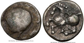 EASTERN EUROPE. Danube. West Noricum. Ca. 2nd-1st centuries BC. AR obol (8mm, 1h). NGC Choice VF. Karlstein type. Plain bulge / Celticized horse left....