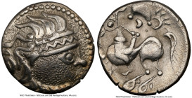 EASTERN EUROPE. Uncertain Celtic Tribe. Ca. 2nd-1st centuries BC. AR drachm (14mm, 2h). NGC XF. Kapostaler type, imitating types of Philip II of Maced...