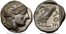 ATTICA. Athens. Ca. 440-404 BC. AR tetradrachm (24mm, 17.18 gm, 7h). NGC Choice AU 5/5 - 4/5. Mid-mass coinage issue. Head of Athena right, wearing ea...