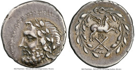 ACHAEAN LEAGUE. Corinthia. Corinth. Ca. 2nd century BC. AR hemidrachm (15mm, 2.38 gm, 5h). NGC Choice VF 5/5 - 5/5. Ca. 160-146 BC. Laureate head of Z...
