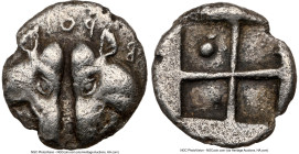 LESBOS. Uncertain mint. Ca. 5th century BC. AR sixth stater (13mm, 1.50 gm). NGC XF 5/5 - 3/5, marks Confronted heads of boars, POI (retrograde) above...