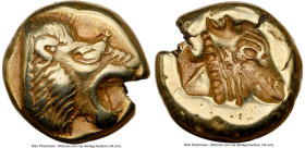LESBOS. Mytilene. Ca. 521-478 BC. EL sixth-stater or hecte (10mm, 2.51 gm, 11h). NGC VF 4/5 - 4/5. Head of roaring lion right, wearing beaded collar /...