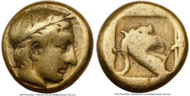 LESBOS. Mytilene. Ca. 454-427 BC. EL sixth-stater or hecte (10mm, 2.50 gm, 1h). NGC Fine 5/5 - 3/5, marks. Laureate head of Apollo right / Goat's head...