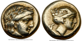 LESBOS. Mytilene. Ca. 377-326 BC. EL sixth-stater or hecte (10mm, 2.52 gm, 6h). NGC Choice VF 5/5 - 4/5. Laureate head of Apollo right / Head of Artem...