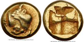 IONIA. Phocaea. Ca. 625-522 BC. EL sixth-stater or hecte (10mm, 2.57 gm). NGC VF 5/5 - 4/5. Forepart of bull right, head reverted; seal downward in le...