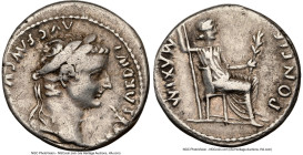 Tiberius (AD 14-37). AR denarius (17mm, 3.73 gm, 10h). NGC Choice Fine 4/5 - 4/5. Lugdunum, ca. AD 15-18. TI CAESAR DIVI-AVG F AVGVSTVS, laureate head...