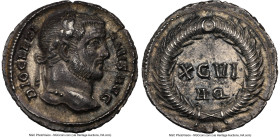 Diocletian (AD 284-305). AR argenteus (18mm, 2.95 gm, 6h). NGC Choice AU 4/5 - 2/5. Aquileia, ca. AD 300. DIOCLETI-ANVS AVG, laureate head of Diocleti...