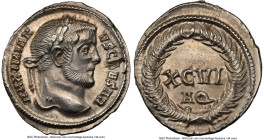 Galerius, as Caesar (AD 305-311). AR argenteus (18mm, 3.27 gm, 5h). XF, tooled. Aquileia, ca. AD 300. MAXIMIAN-VS CAESAR, laureate head of Galerius ri...