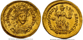 Theodosius II, Eastern Roman Empire (AD 402-450). AV solidus (21mm, 4.47 gm, 5h). NGC AU 4/5 - 3/5. Constantinople, 1st officina, ca. AD 408-420. D N ...