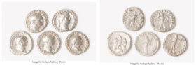 ANCIENT LOTS. Roman Imperial. Lot of five (5) AR denarii. VG-Fine. Includes: Five Roman Imperial AR denarii, various emperors and types. SOLD AS IS, N...