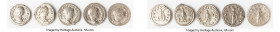 ANCIENT LOTS. Roman Imperial. Lot of five (5) AR denarii. Fine-Choice Fine. Includes: Five Roman Imperial AR denarii, various rulers and types. SOLD A...