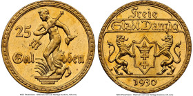 Free City gold 25 Gulden 1930 MS63 NGC, Berlin mint, KM150. HID09801242017 © 2024 Heritage Auctions | All Rights Reserved www.HA.com/TexasAuctioneerLi...