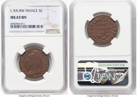 Republic 5 Centimes L'An 8 (1799-1800)-W MS63 Brown NGC, Lille mint, KM640.11. Scarce mint state First Republic issue. HID09801242017 © 2024 Heritage ...