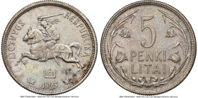 Republic 3-Piece Lot of Certified Assorted Issues 1925 NGC, 1) 5 Litai 1925 - MS61, KM78 2) 2 Litu 1925 - AU58, KM77 3) 2 Litu 1925 - AU58, KM77 Royal...