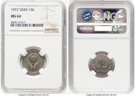 USSR 15 Kopecks 1957 MS64 NGC, KM-Y124. 15 Ribbons around wreath. HID09801242017 © 2024 Heritage Auctions | All Rights Reserved www.HA.com/TexasAuctio...
