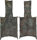 (t) CHINA. Zhou Dynasty. Spring and Autumn Period. Hollow Handle Square Shoulder Spade Money, ND (ca. 650-400 B.C.). VERY FINE.
Hartill-2.47; cf. Jen...