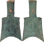(t) CHINA. Zhou Dynasty. Warring States Period. Hollow Handle Sloping Shoulder Spade Money, ND (ca. 400-300 B.C.). Graded "82" by Zhong Qian Ping Ji G...