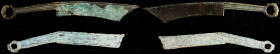 CHINA. Zhou Dynasty. Duo of Knife Money (2 pieces), ND (ca. 600-220 B.C.). Average Grade: VERY FINE.
1) State of Yan. Pointed Tip Knife, ND (ca. 600-...