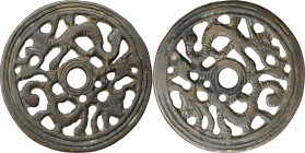 (t) CHINA. Liao or Jin Dynasty. Double Dragon Openwork Charm, ND (ca. 10th to 13th Centuries). Graded Genuine by Zhong Qian Ping Ji Grading Company.
...