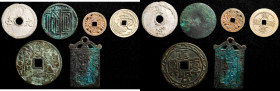 CHINA. Sextet of Charms (6 pieces). Average Grade: VERY FINE.
An interesting gathering consisting of mixed themed charms in brass, copper, and white ...