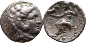Alexander iii (336-323 BC) Tetradrachm Obverse: Head of Herakles to right, wearing lion skin headdress Rev: Zeus seated left on low throne, holding lo...